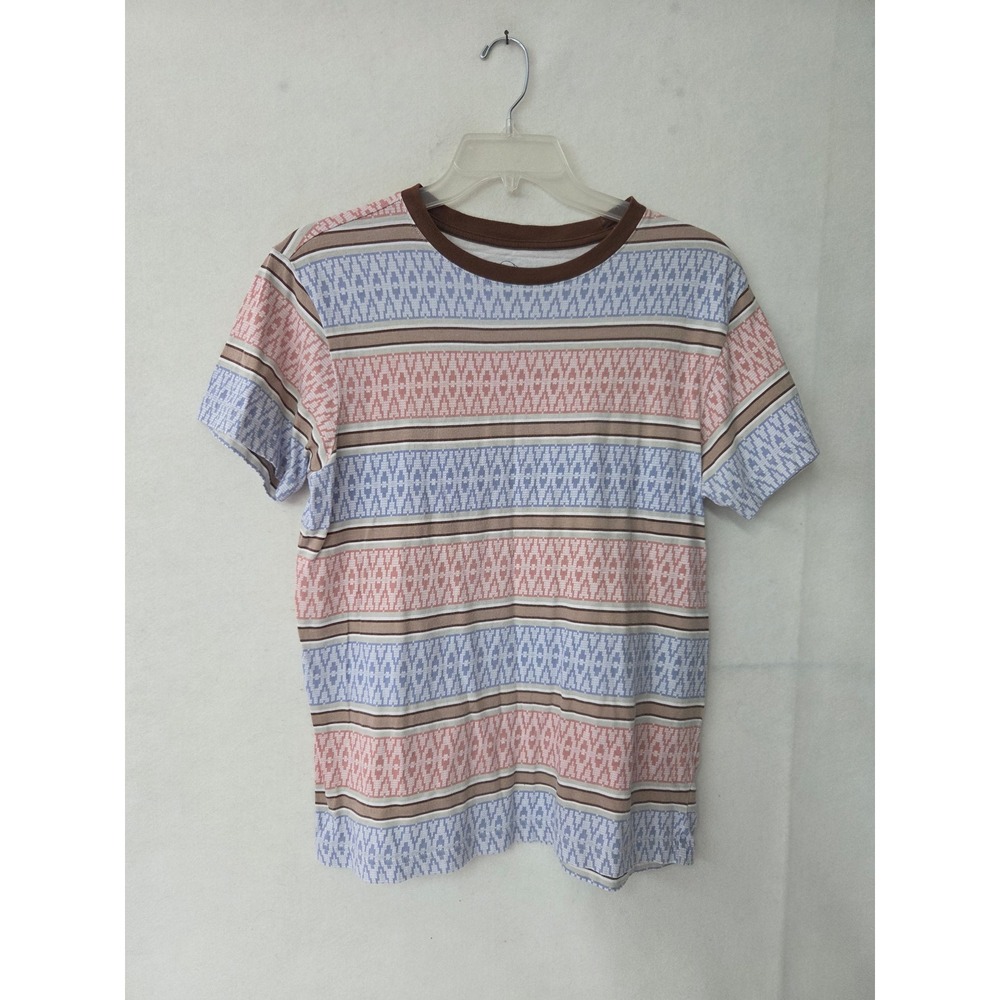 Original Use T-Shirt Mens Small Blue Pink Brown Geometric Stripe Crew Neck Tee